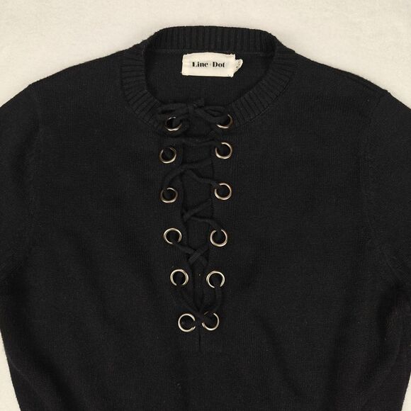 Line + Dot Lea Grommet Lace Up Cinched Waist Black Knit Sweater Size S Y2K - Picture 3 of 8